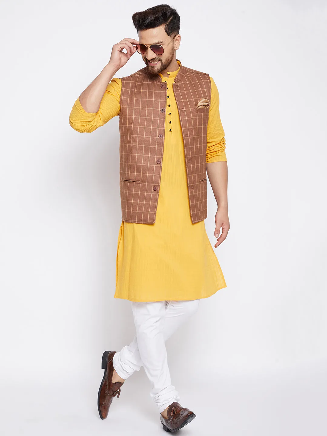 Men's Checked Woven Design Jacket - Even Apparels