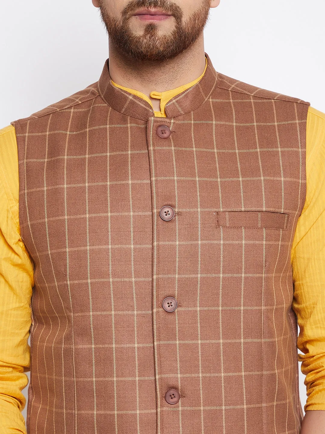 Men's Checked Woven Design Jacket - Even Apparels