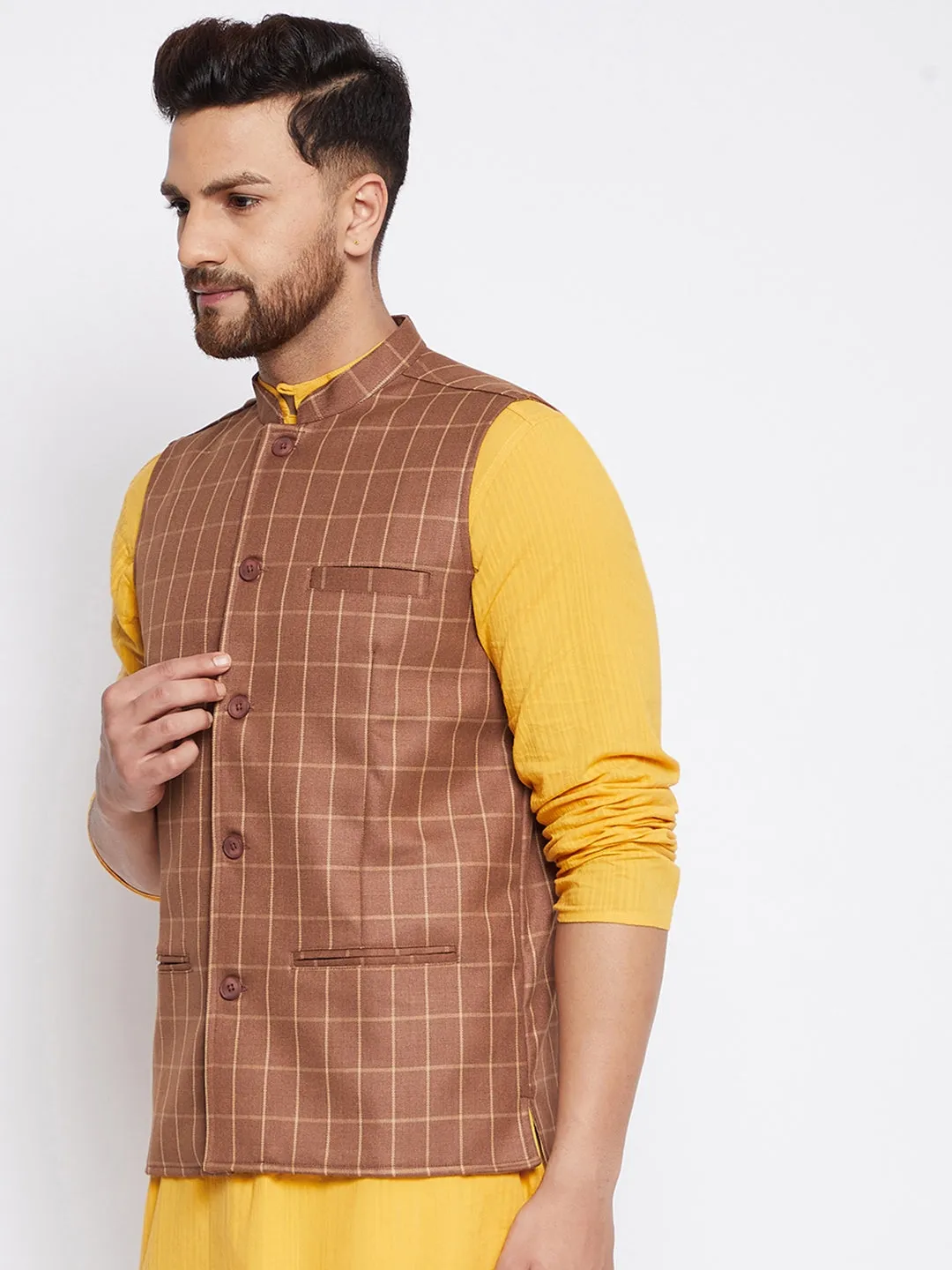 Men's Checked Woven Design Jacket - Even Apparels