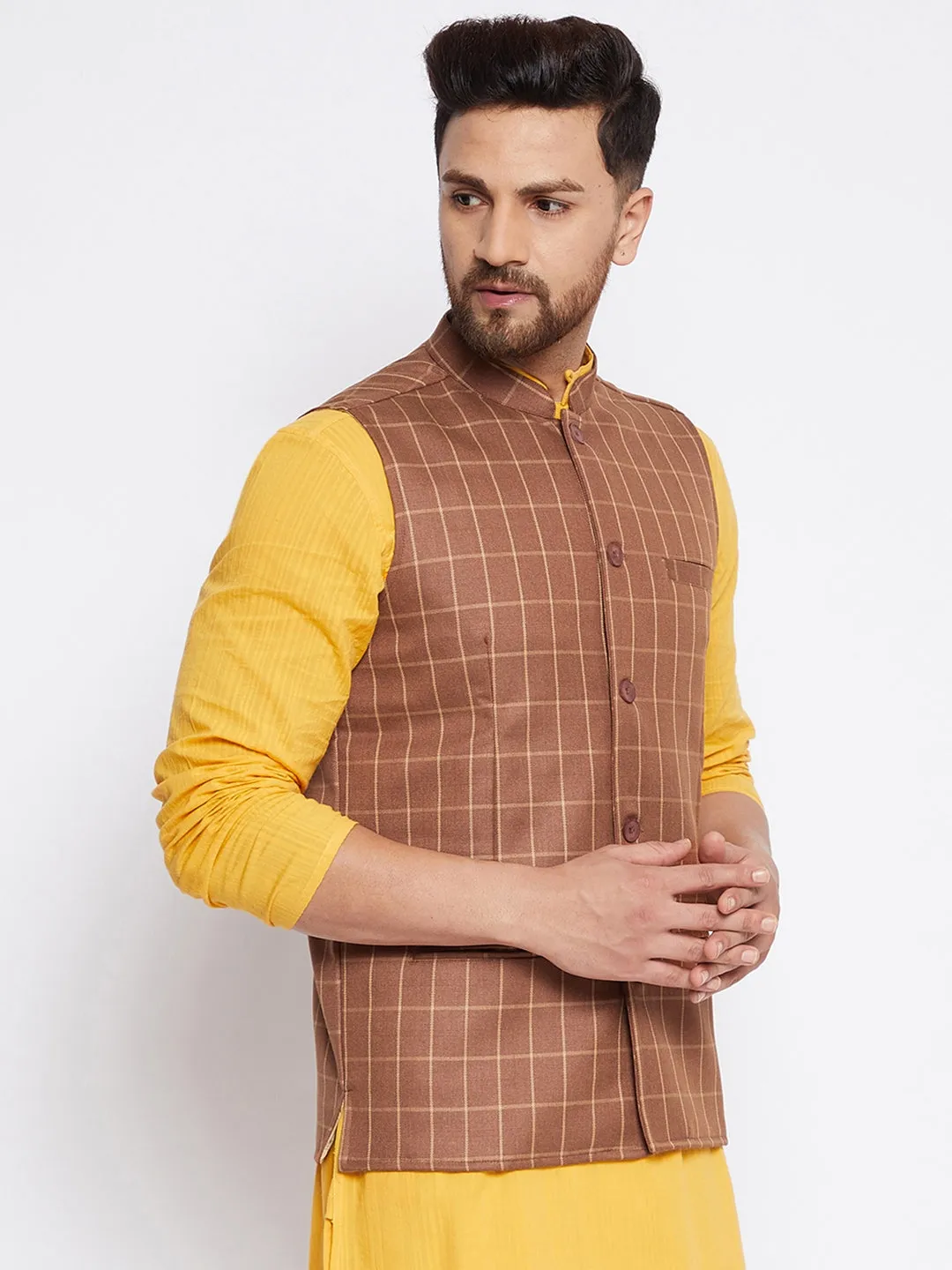 Men's Checked Woven Design Jacket - Even Apparels