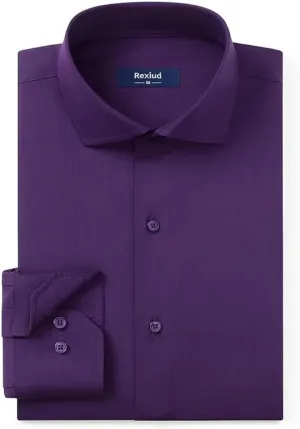Men's Dress Shirt Stretch Formal Shirt Business Casual Cutaway Collar Long Sleeve Convertible Cuffs Solid
