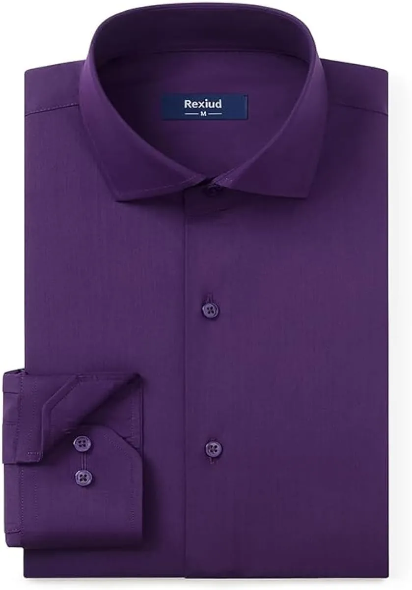 Men's Dress Shirt Stretch Formal Shirt Business Casual Cutaway Collar Long Sleeve Convertible Cuffs Solid