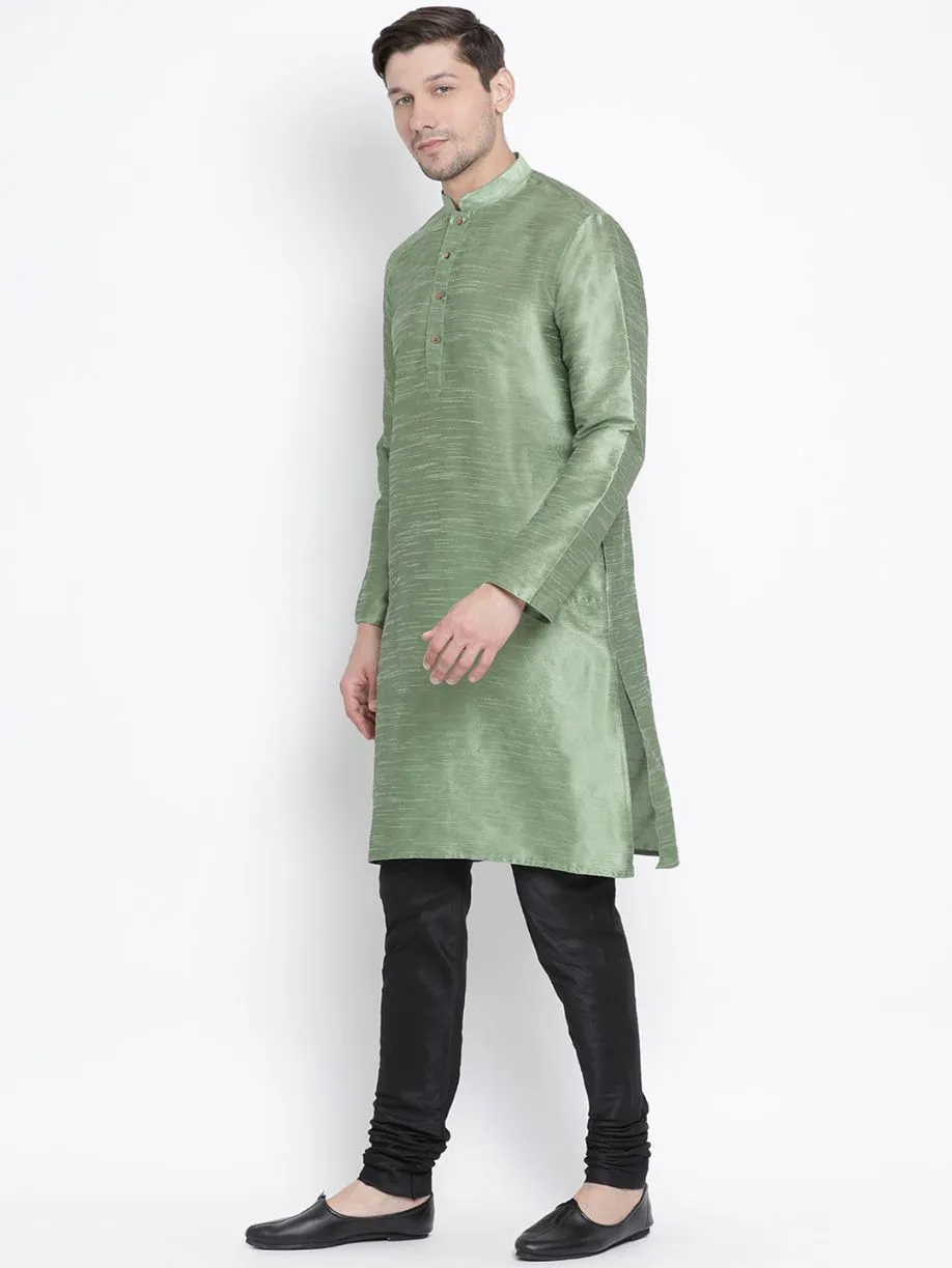 Men's Light Green Silk Blend Kurta and Pyjama Set - Vastramay