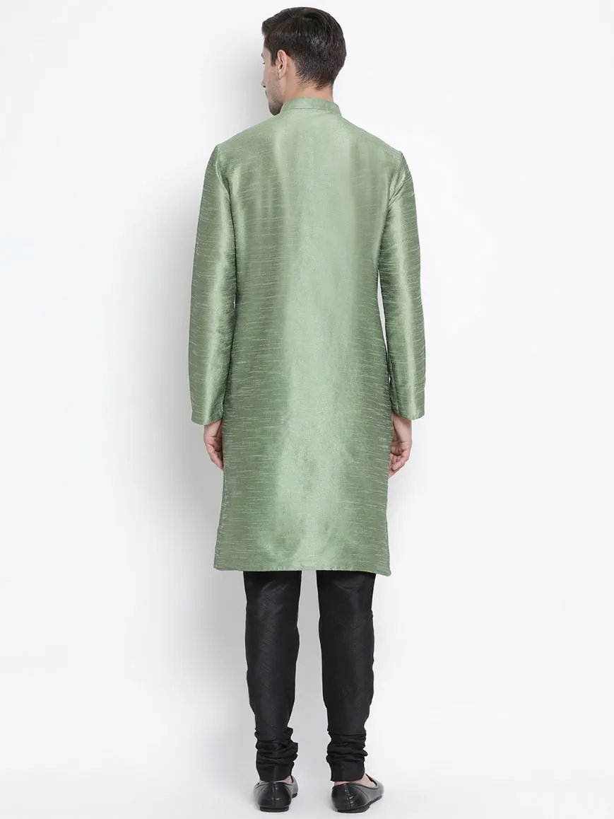Men's Light Green Silk Blend Kurta and Pyjama Set - Vastramay