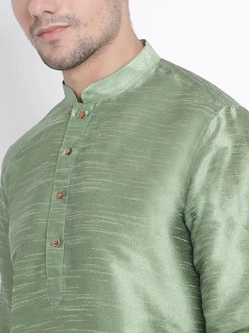 Men's Light Green Silk Blend Kurta and Pyjama Set - Vastramay