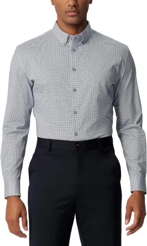Mens Stretch Checkered Shirt- Wrinkle Free No Iron Slim Fit Breathable Dress Shirt for Office Travel