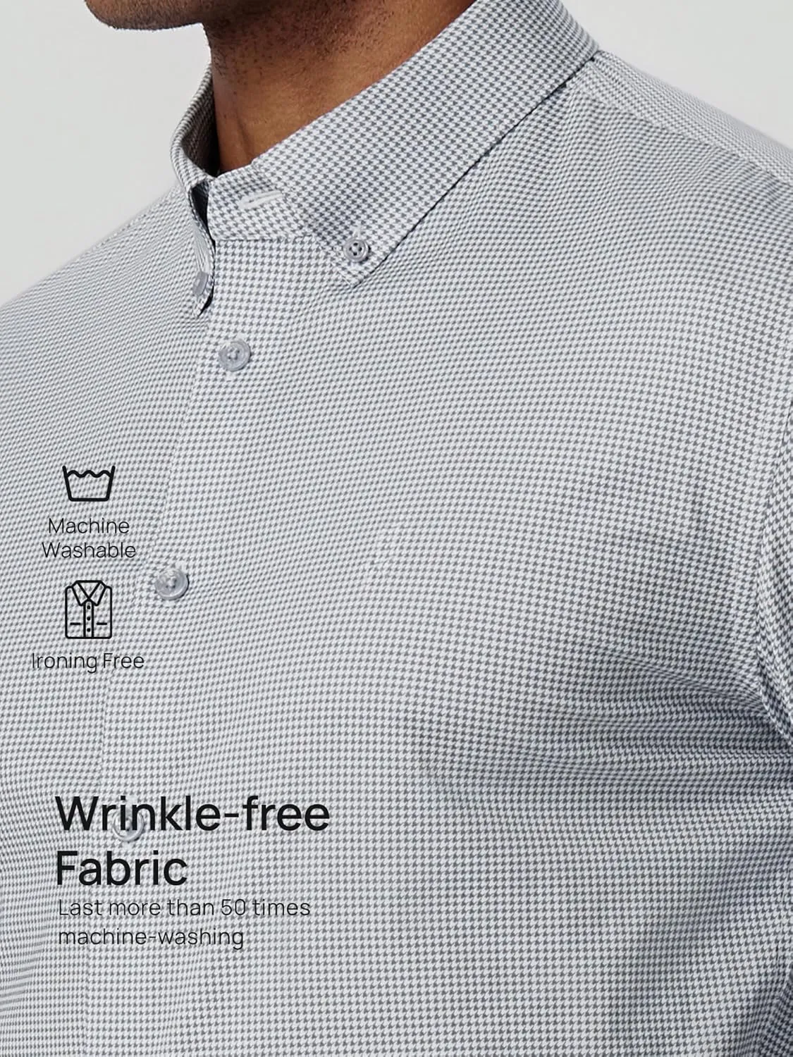 Mens Stretch Checkered Shirt- Wrinkle Free No Iron Slim Fit Breathable Dress Shirt for Office Travel