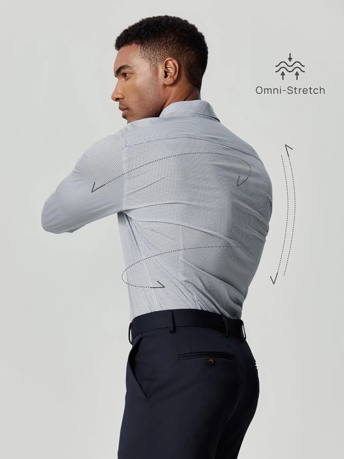 Mens Stretch Checkered Shirt- Wrinkle Free No Iron Slim Fit Breathable Dress Shirt for Office Travel