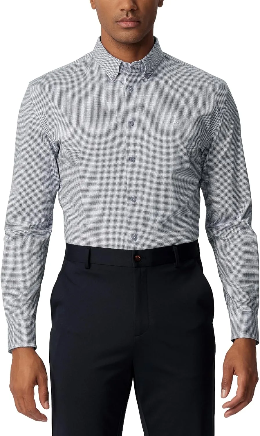 Mens Stretch Checkered Shirt- Wrinkle Free No Iron Slim Fit Breathable Dress Shirt for Office Travel