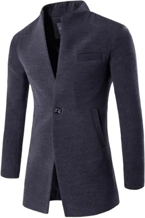 Mens Trench Coat Slim Fit Notched Collar Blazers Winter Suit Jacktet Woolen Single Breasted Pea Coat Warm Soft Overcoat