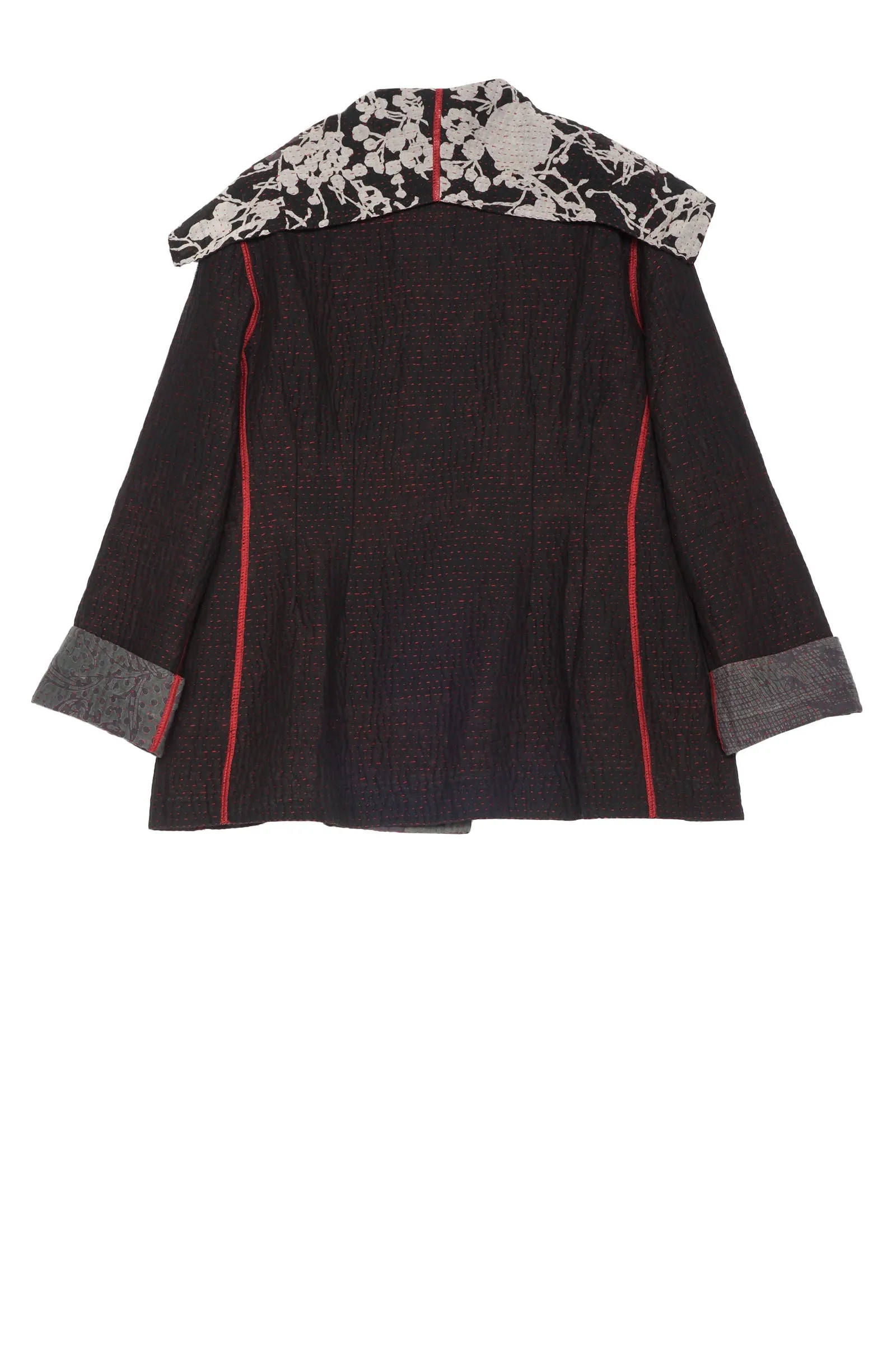 MONOTONE TWILIGHT PRINT KANTHA FITTED JKT - tp4001-red -