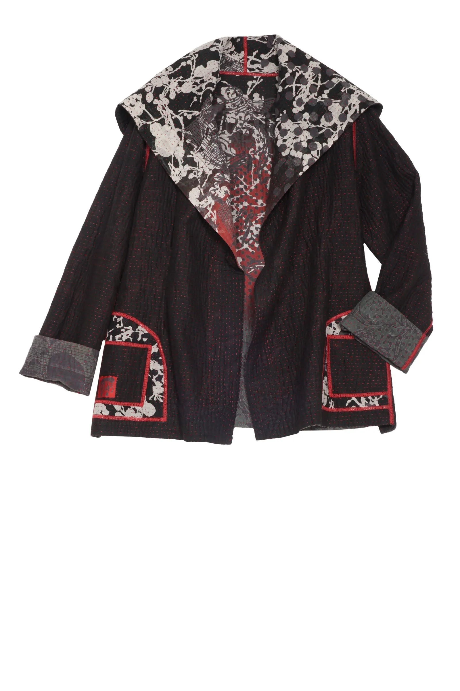 MONOTONE TWILIGHT PRINT KANTHA FITTED JKT - tp4001-red -