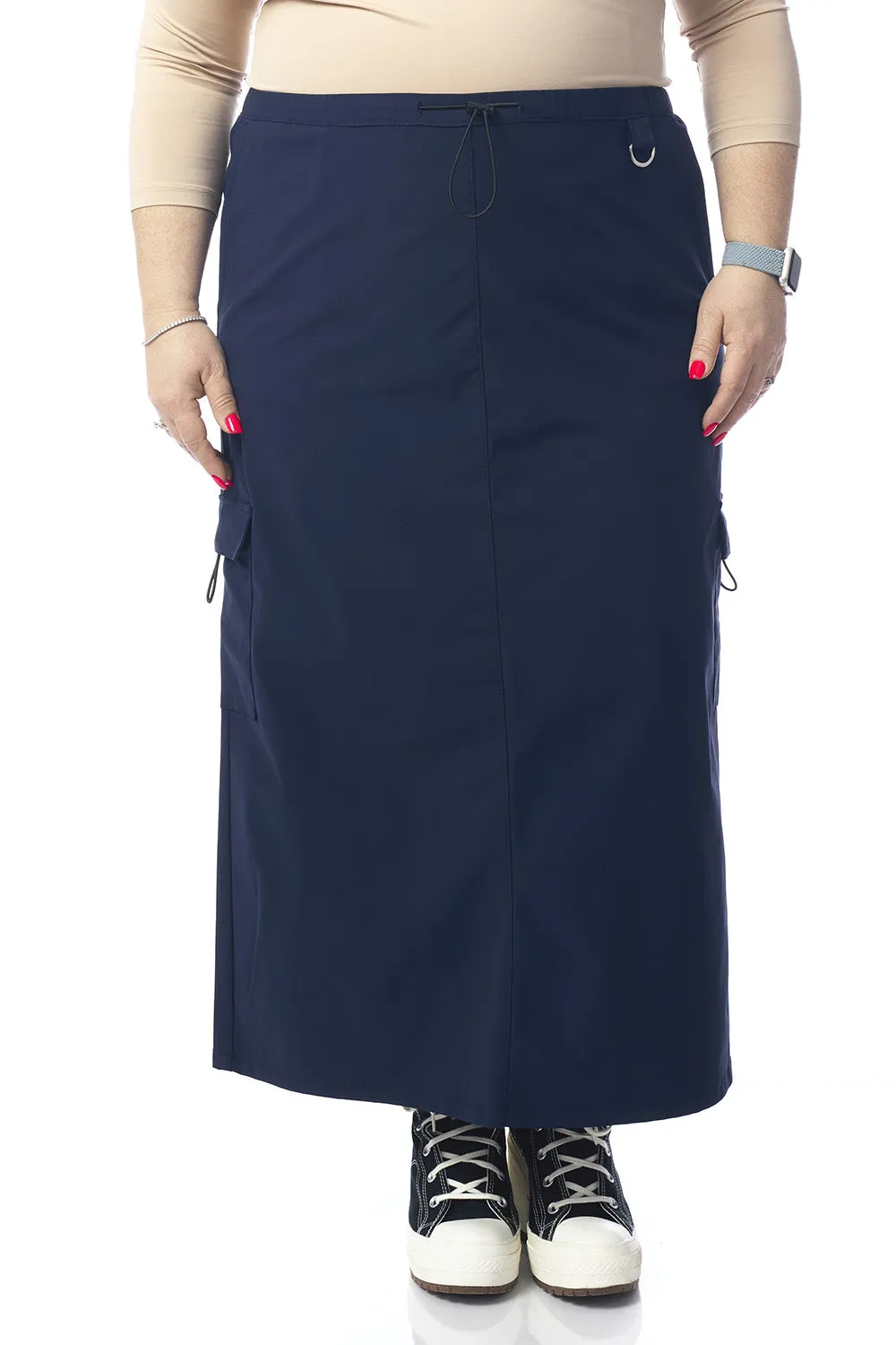 Navy Midi Length Cargo Skirt with Drawstring and Pockets 'Cali Cargo'
