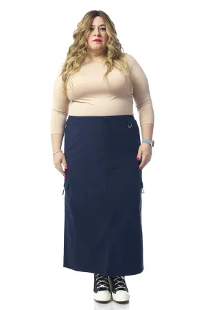 Navy Midi Length Cargo Skirt with Drawstring and Pockets 'Cali Cargo'