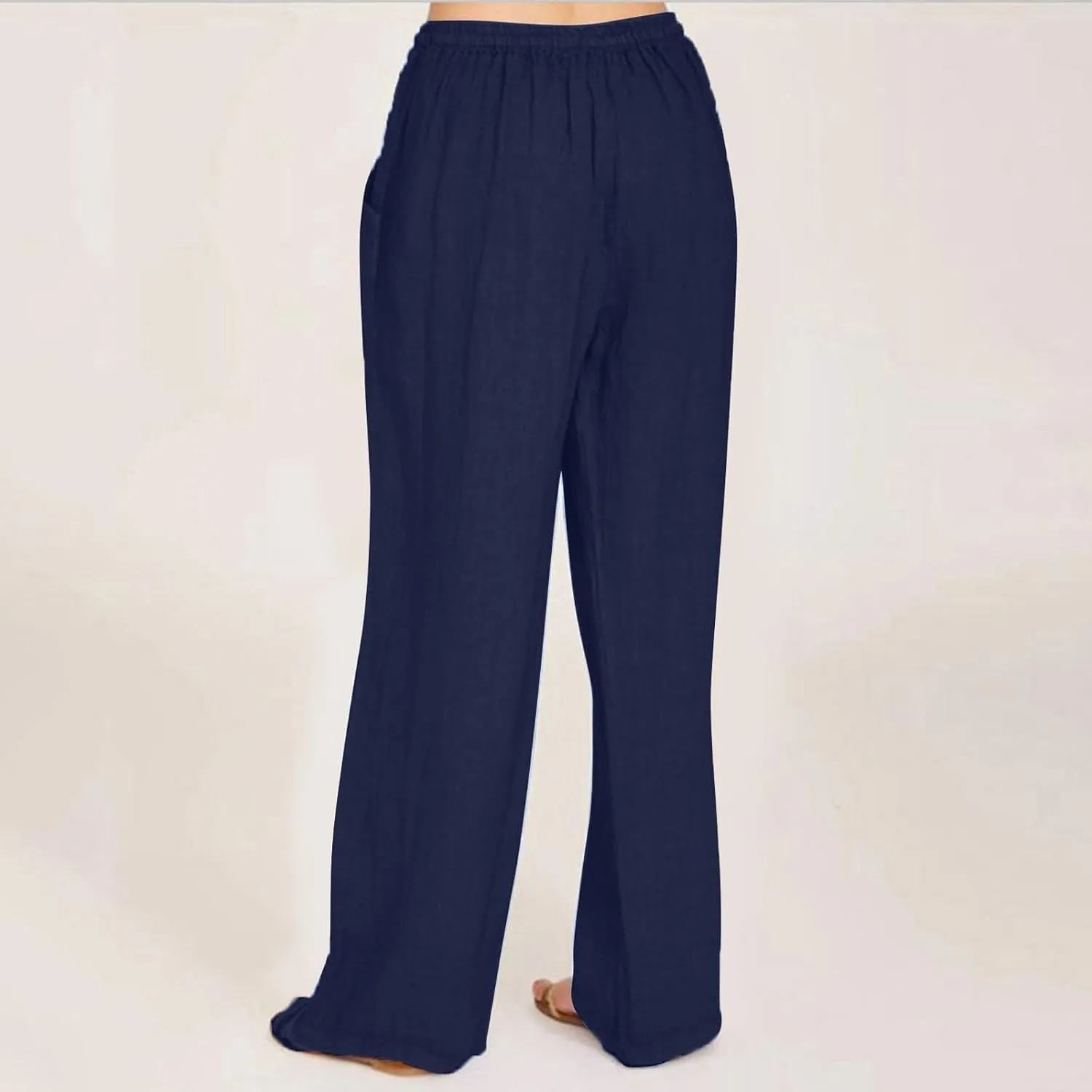 NBXNZWF Women's Cotton Linen Pants 2025 Summer Casual Straight Leg Trousers Wide Leg Loose Fit Long Pants with Pockets