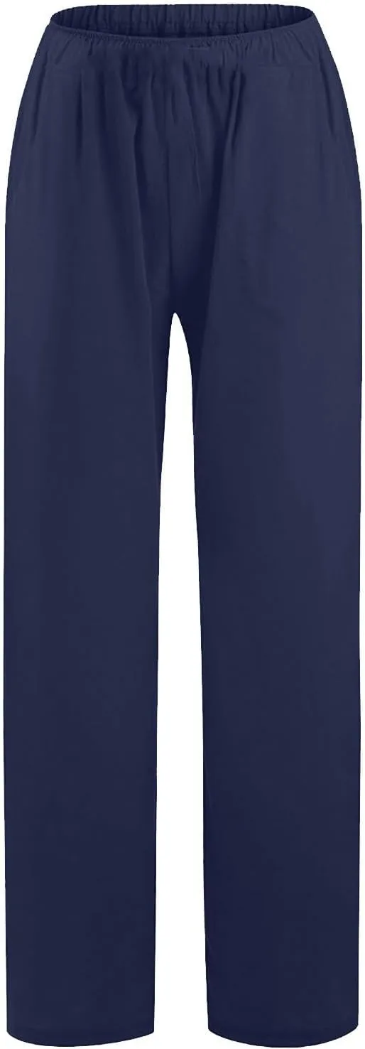 NBXNZWF Women's Cotton Linen Pants 2025 Summer Casual Straight Leg Trousers Wide Leg Loose Fit Long Pants with Pockets