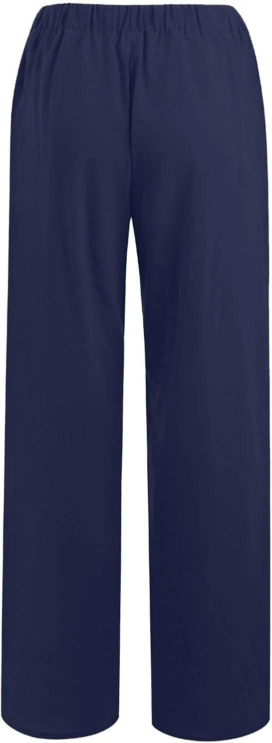 NBXNZWF Women's Cotton Linen Pants 2025 Summer Casual Straight Leg Trousers Wide Leg Loose Fit Long Pants with Pockets
