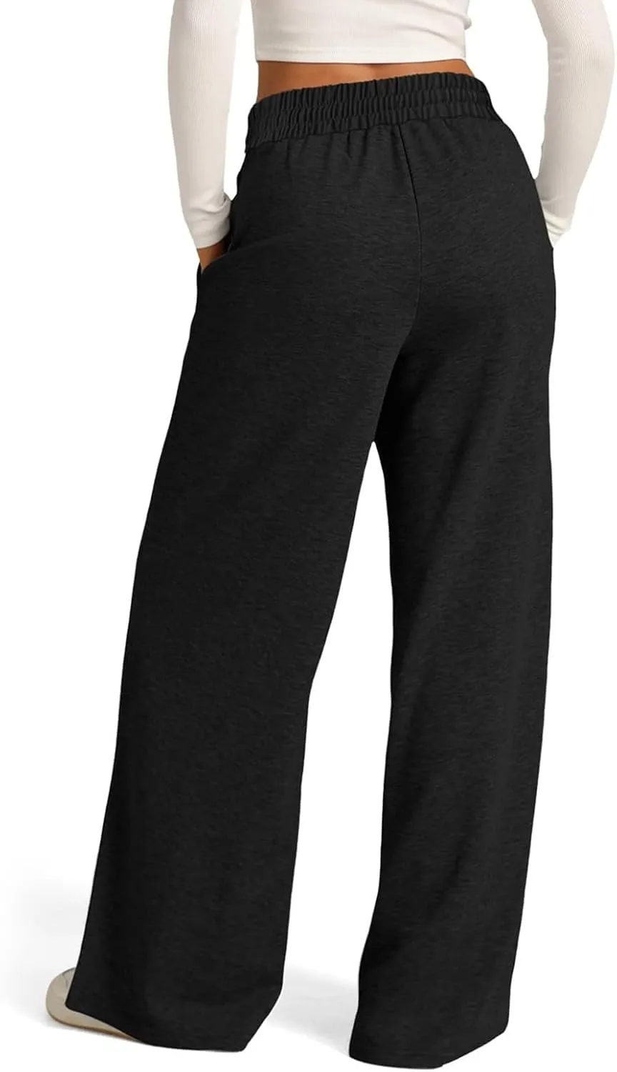 Oversized Wide Leg Sweatpants Women High Waisted Jogger Sweat Pants Drawstring Lightweight Travel Pant with Pockets