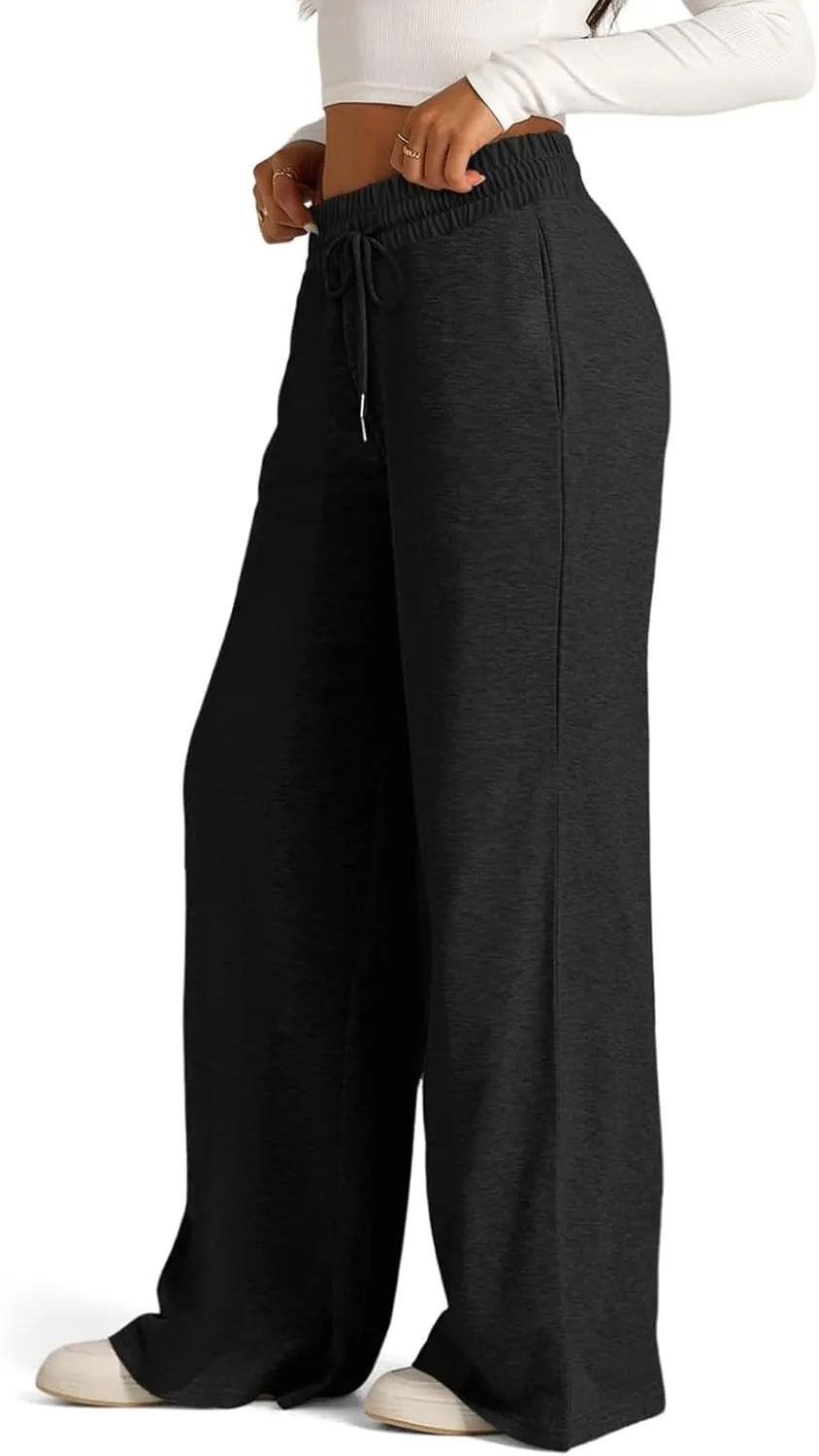 Oversized Wide Leg Sweatpants Women High Waisted Jogger Sweat Pants Drawstring Lightweight Travel Pant with Pockets