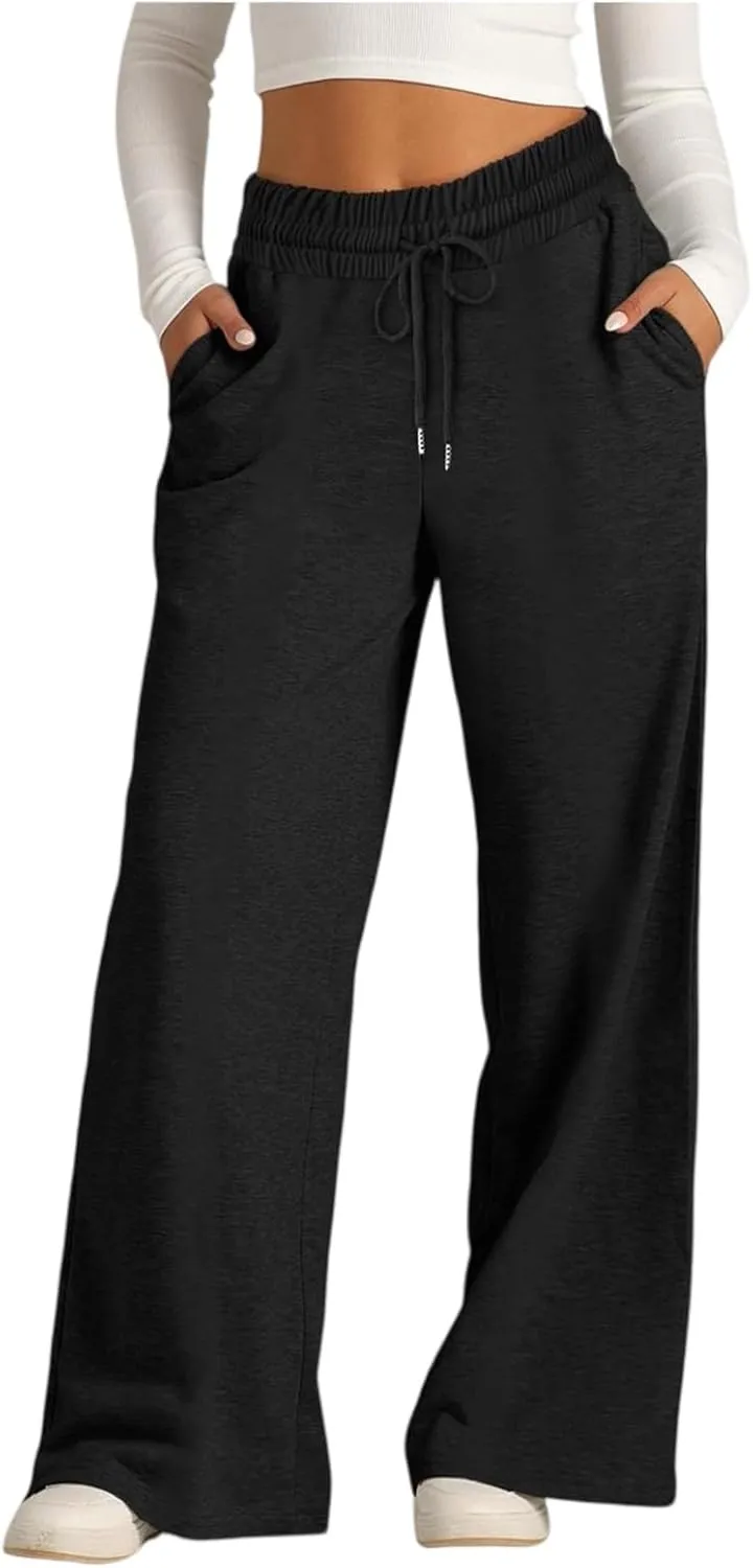 Oversized Wide Leg Sweatpants Women High Waisted Jogger Sweat Pants Drawstring Lightweight Travel Pant with Pockets