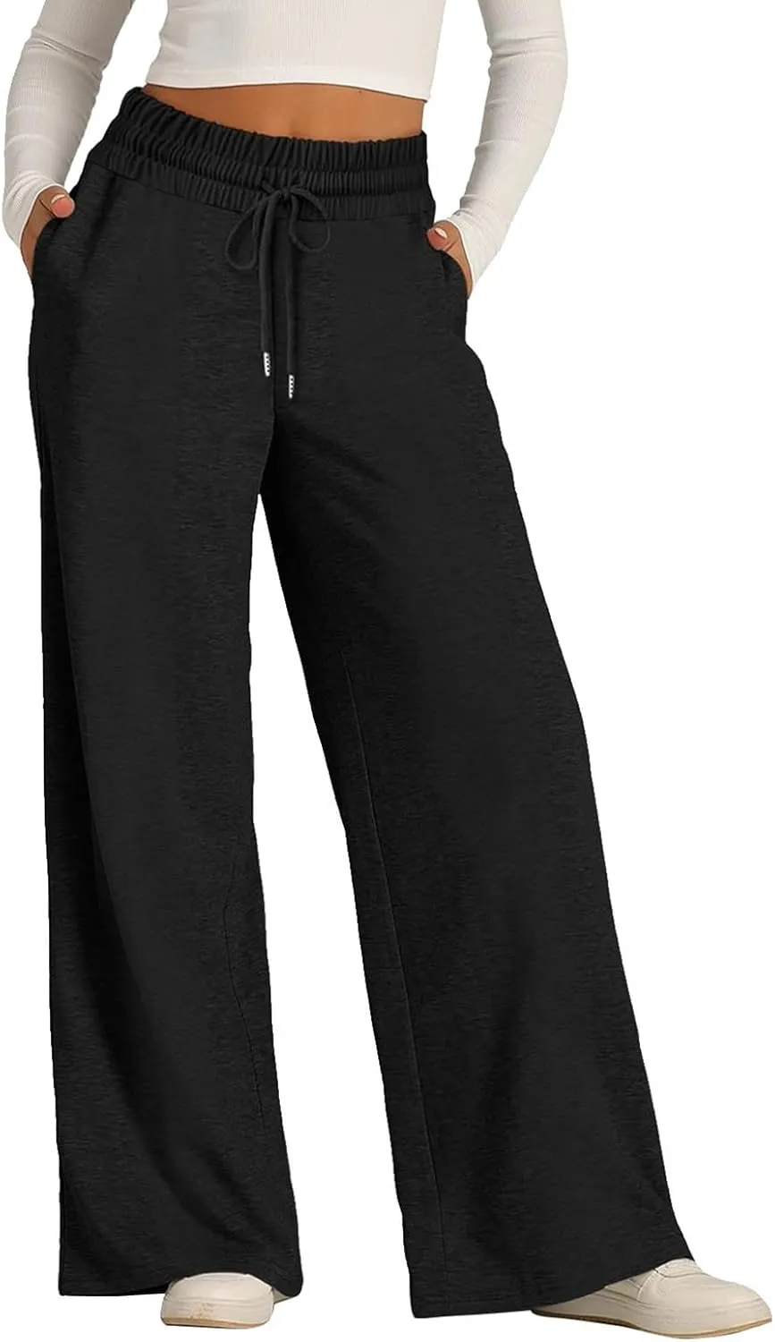 Oversized Wide Leg Sweatpants Women High Waisted Jogger Sweat Pants Drawstring Lightweight Travel Pant with Pockets