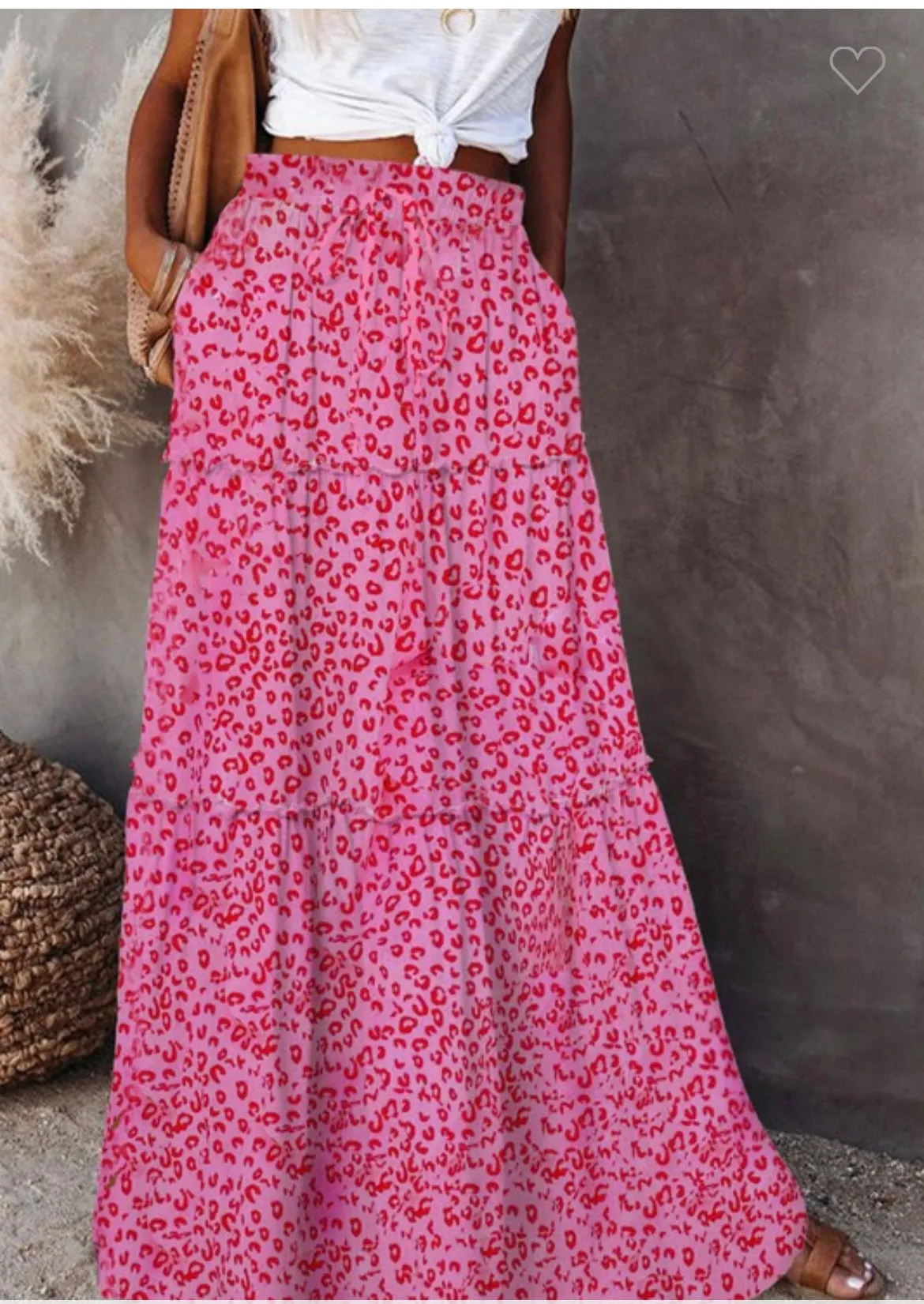 Pink Leopard Print Maxi Skirt