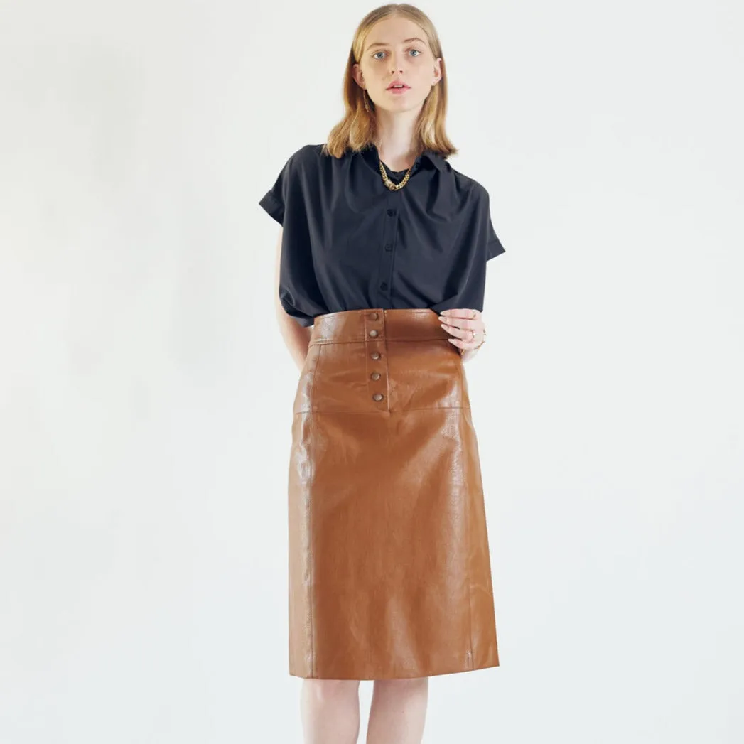 Power Woman Dark Hazel Leather Skirt