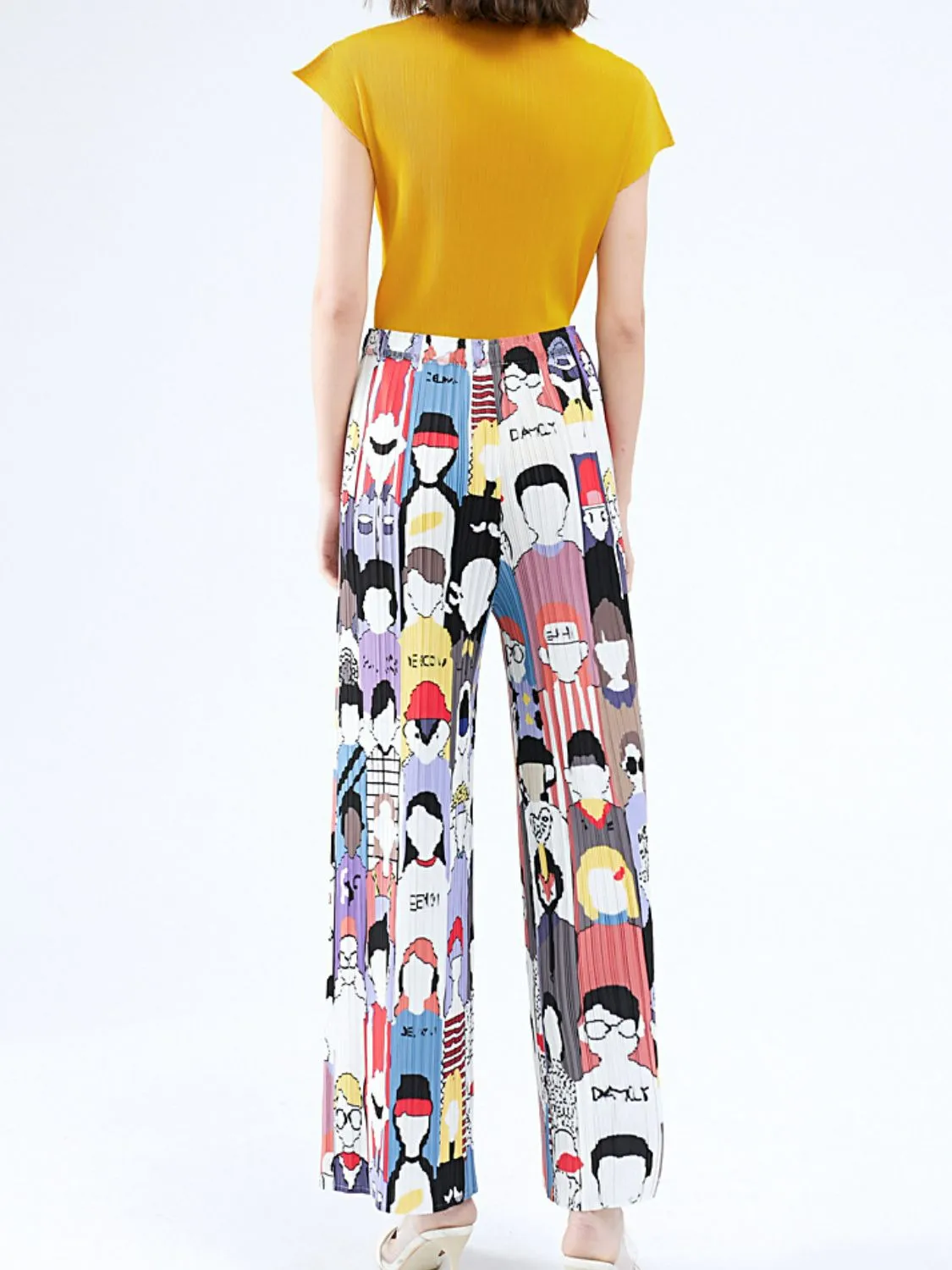 Printed Accordion Pleated High-Rise Waist Wide Leg Pants