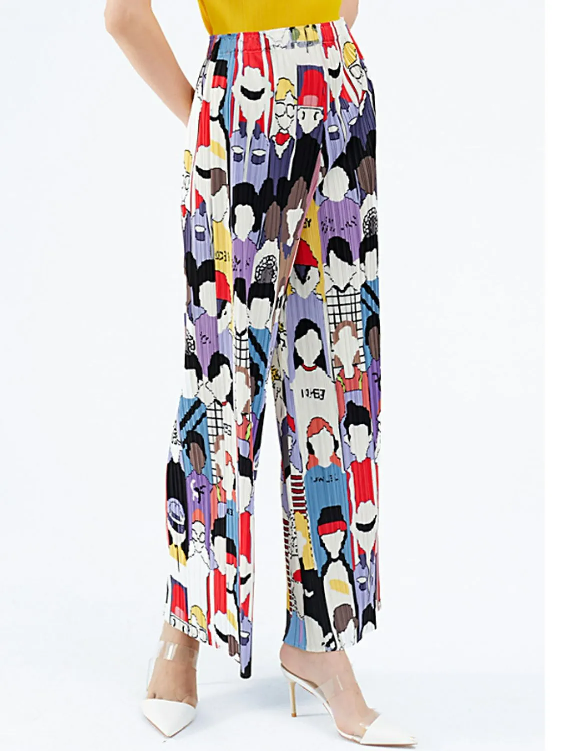 Printed Accordion Pleated High-Rise Waist Wide Leg Pants