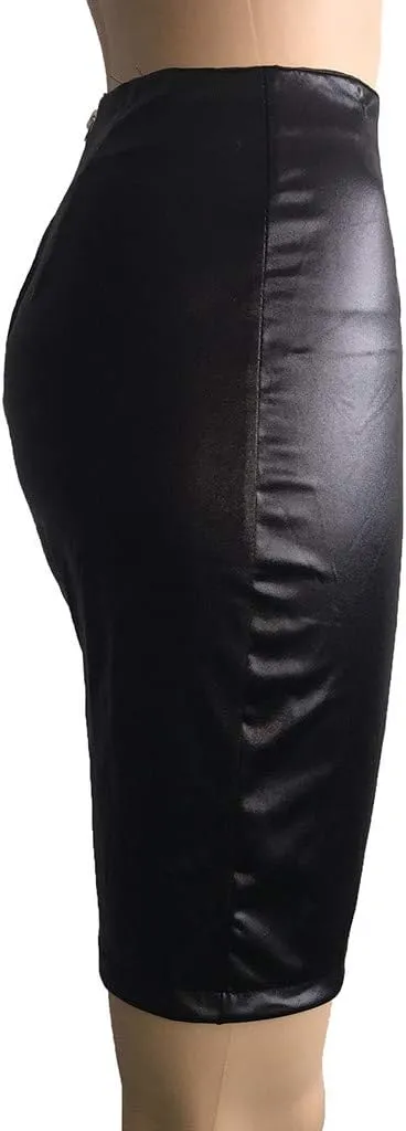 PU Leather Bodycon Skirt High Waist Sexy Split Bandage Pencil Skirts for Women Faux Leather Pencil Skirt