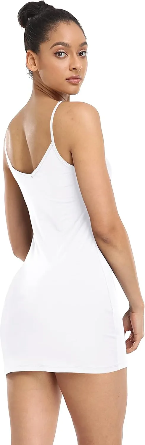 Qaffier Full Slips Dress for Women Adjustable Spaghetti Strap V Neck Under Dress Camisole Mini Slip Dress
