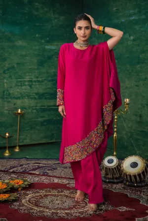 Rani Pink Embroidered Raw Silk Skirt Set