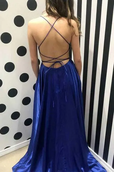 Spaghetti Strap Simple Prom Dress with Side Slit, Long Bridesmaid Dresses