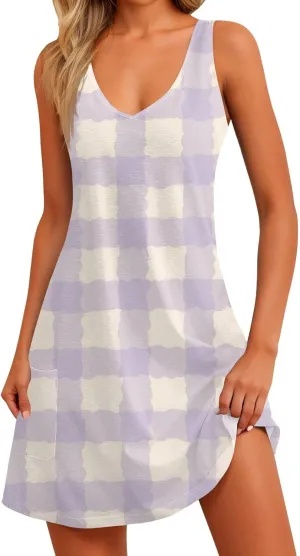 Summer Dresses for Women Beach V Neck Swimsuit Coverup Casual Sleeveless Dress with Pocket 2025 Printed Sundress
