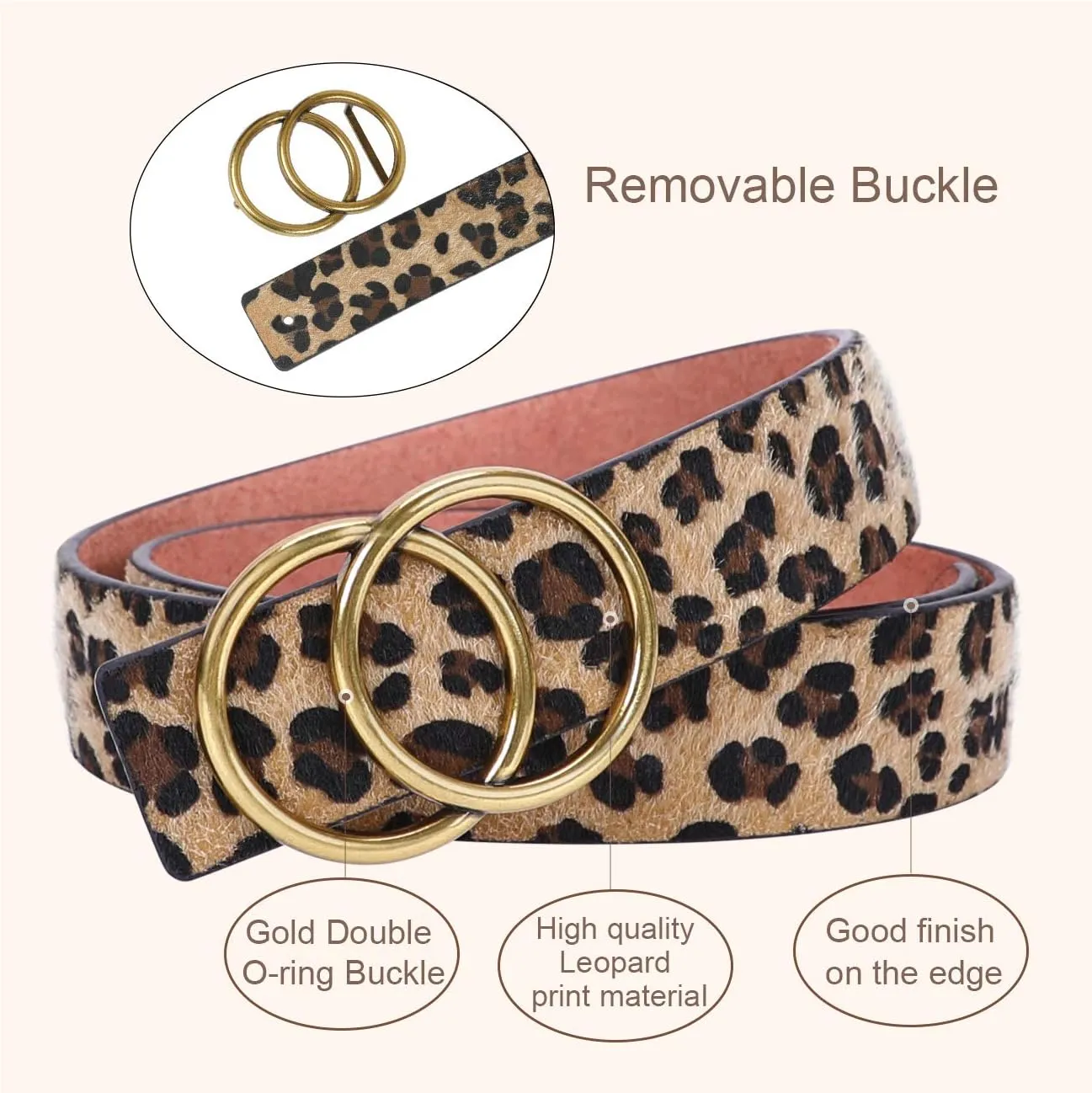 SUOSDEY Women Leather Belt Fashion Double O-Ring Soft Faux Leather Waist Belts For Jeans Dress