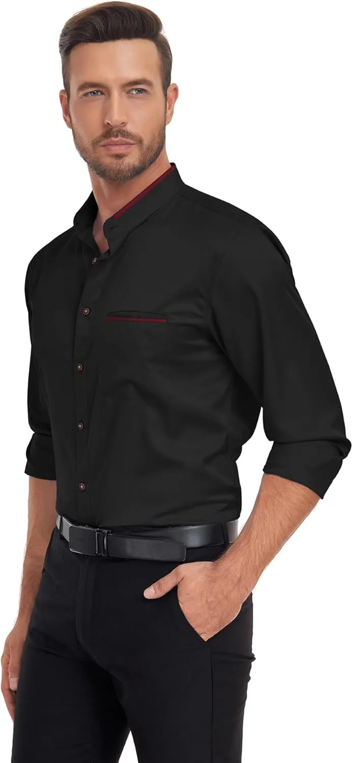 SWISSWELL Mandarin Collar Dress Shirt for Men Clergy Shirt Collarless Button Down Business Casual Shirts