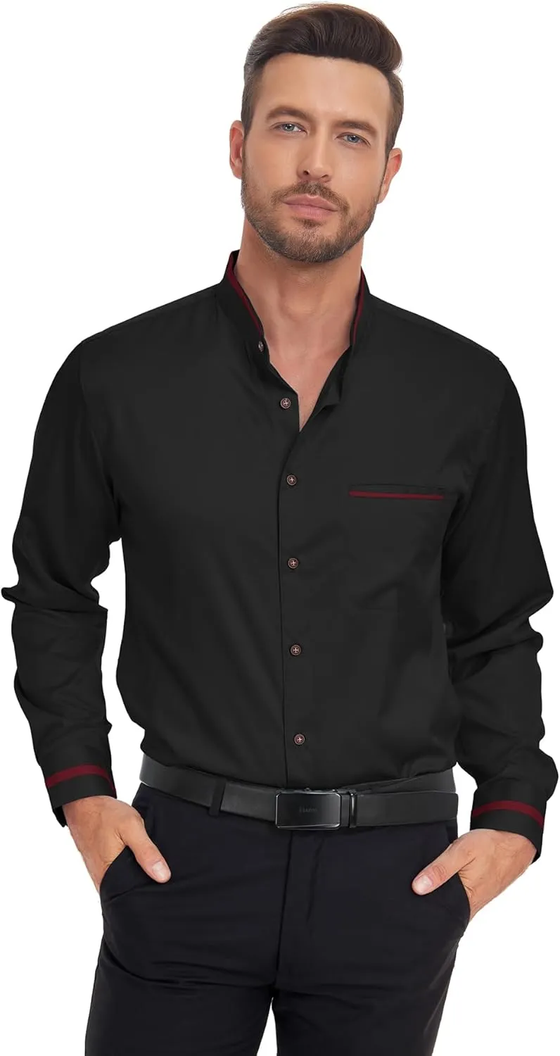 SWISSWELL Mandarin Collar Dress Shirt for Men Clergy Shirt Collarless Button Down Business Casual Shirts