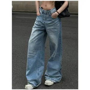 TAIVIMART  -  Women Jeans Baby Blue High Waist A Sense of Niche Design Vintage Straight Denim Pants Summer Classic Wide Leg Denim Trouser