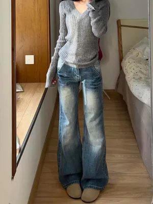 TAVIMART  -  Women's Vintage Color Y2K High Waist Jeans American Style Wide Leg Pants Casual Streetwear Female Loose Straight Trousers