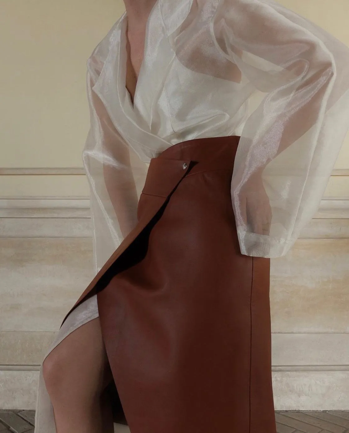 VEGAN LEATHER CUT-OUT WRAP SKIRT