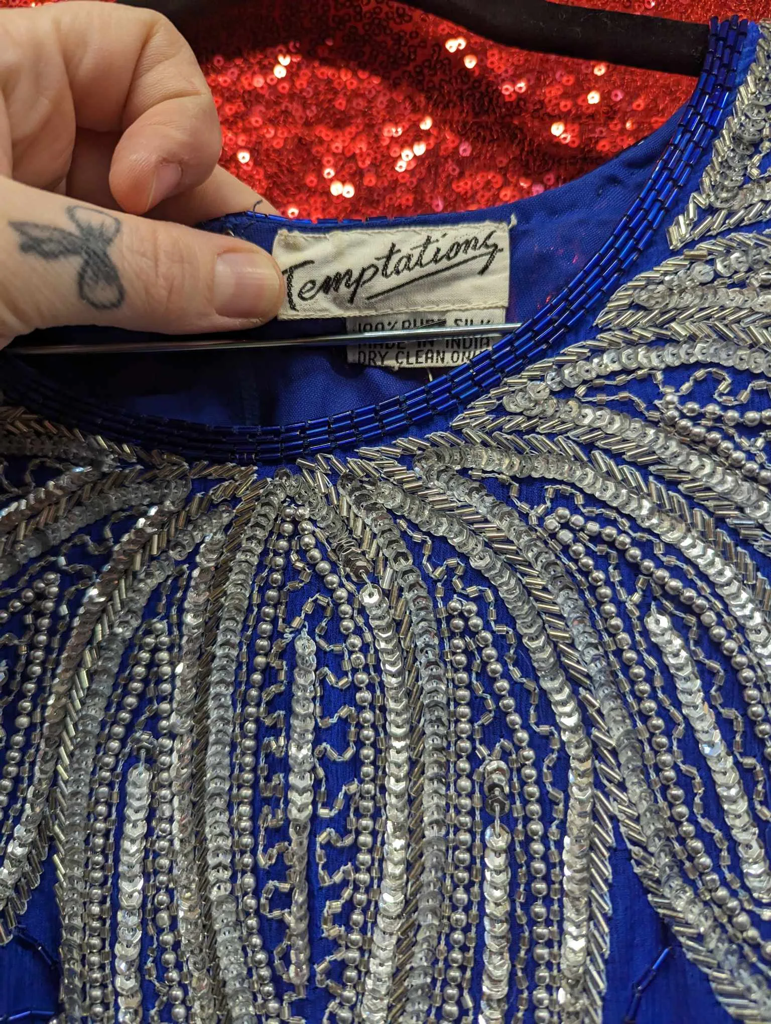 Vintage 90s Volup Royal Blue Beaded Skirt Set