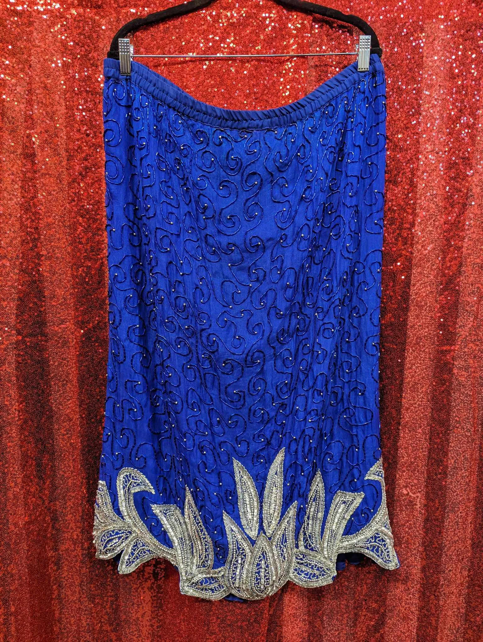Vintage 90s Volup Royal Blue Beaded Skirt Set