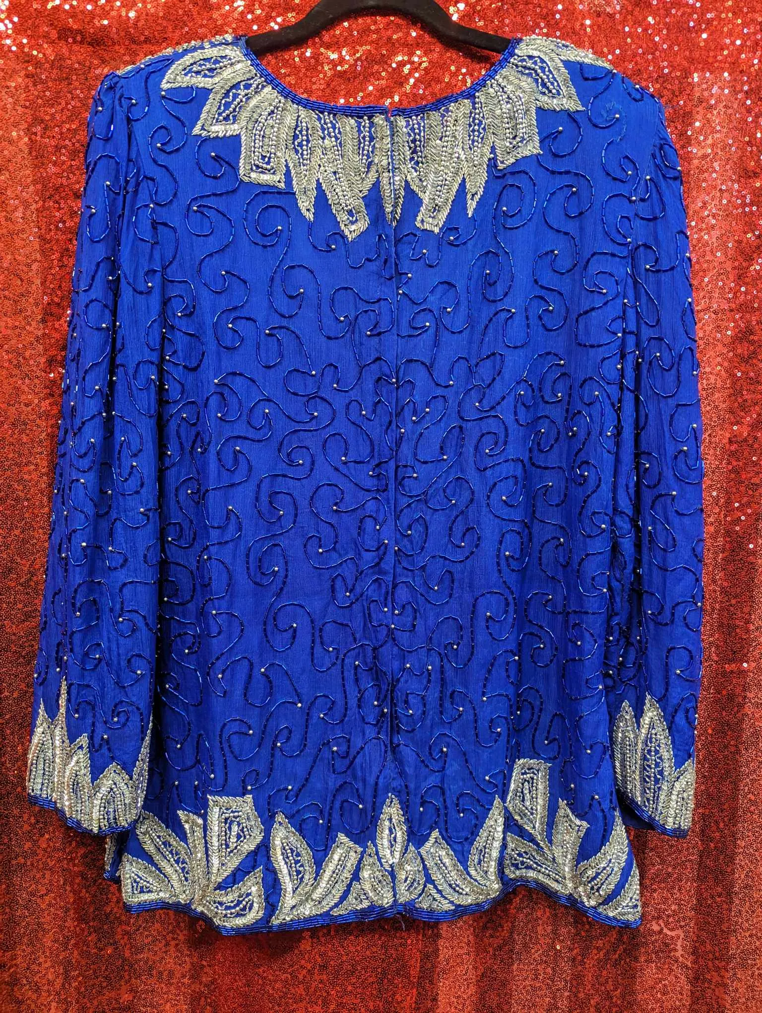 Vintage 90s Volup Royal Blue Beaded Skirt Set