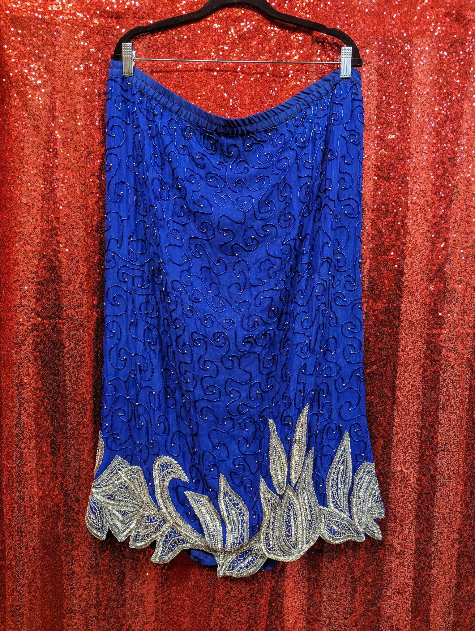 Vintage 90s Volup Royal Blue Beaded Skirt Set