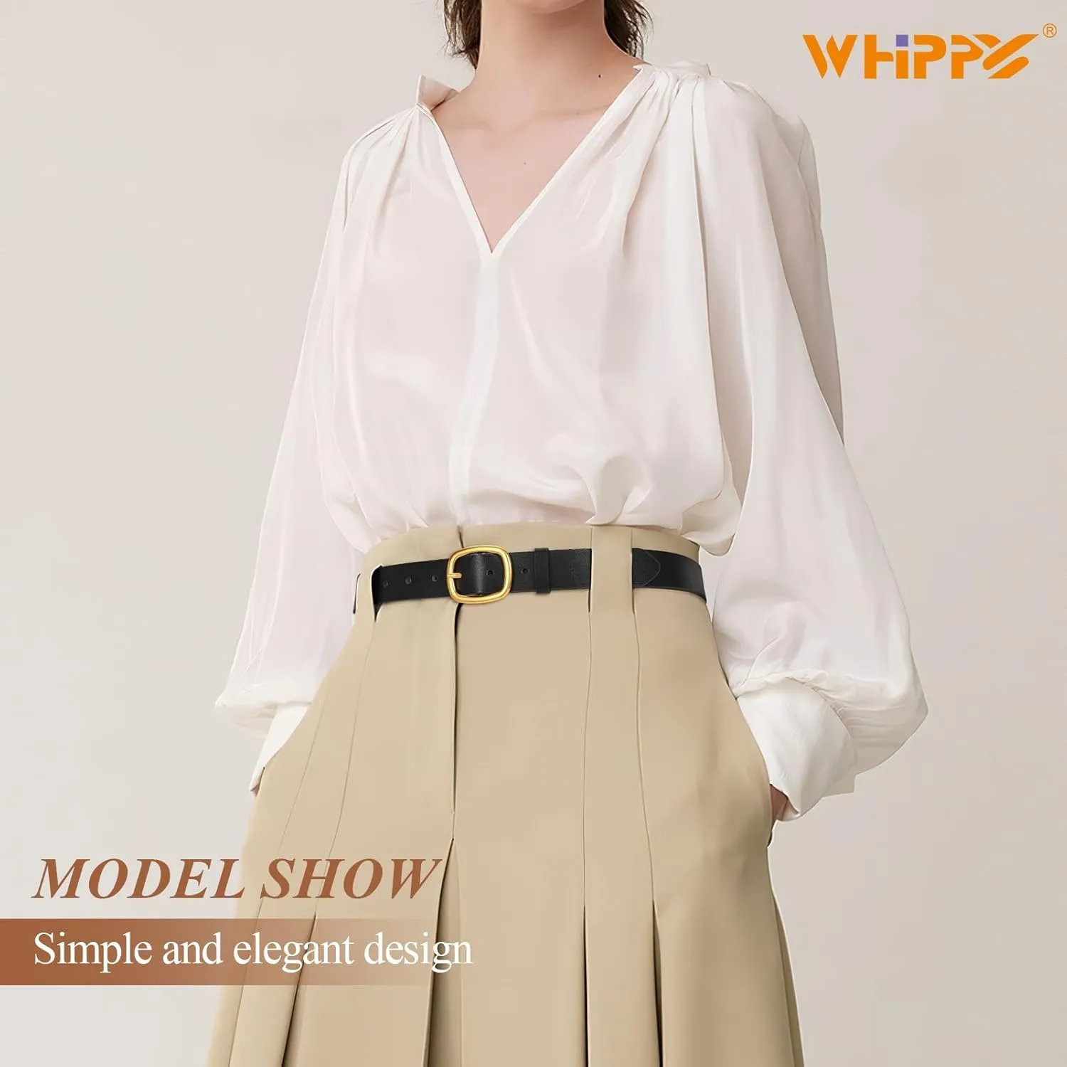 WHIPPY Women Leather Belt Casual Fashion Gold Buckle Leather Waist Belt for Jeans Pants Dresses Chic Ladies Belt
