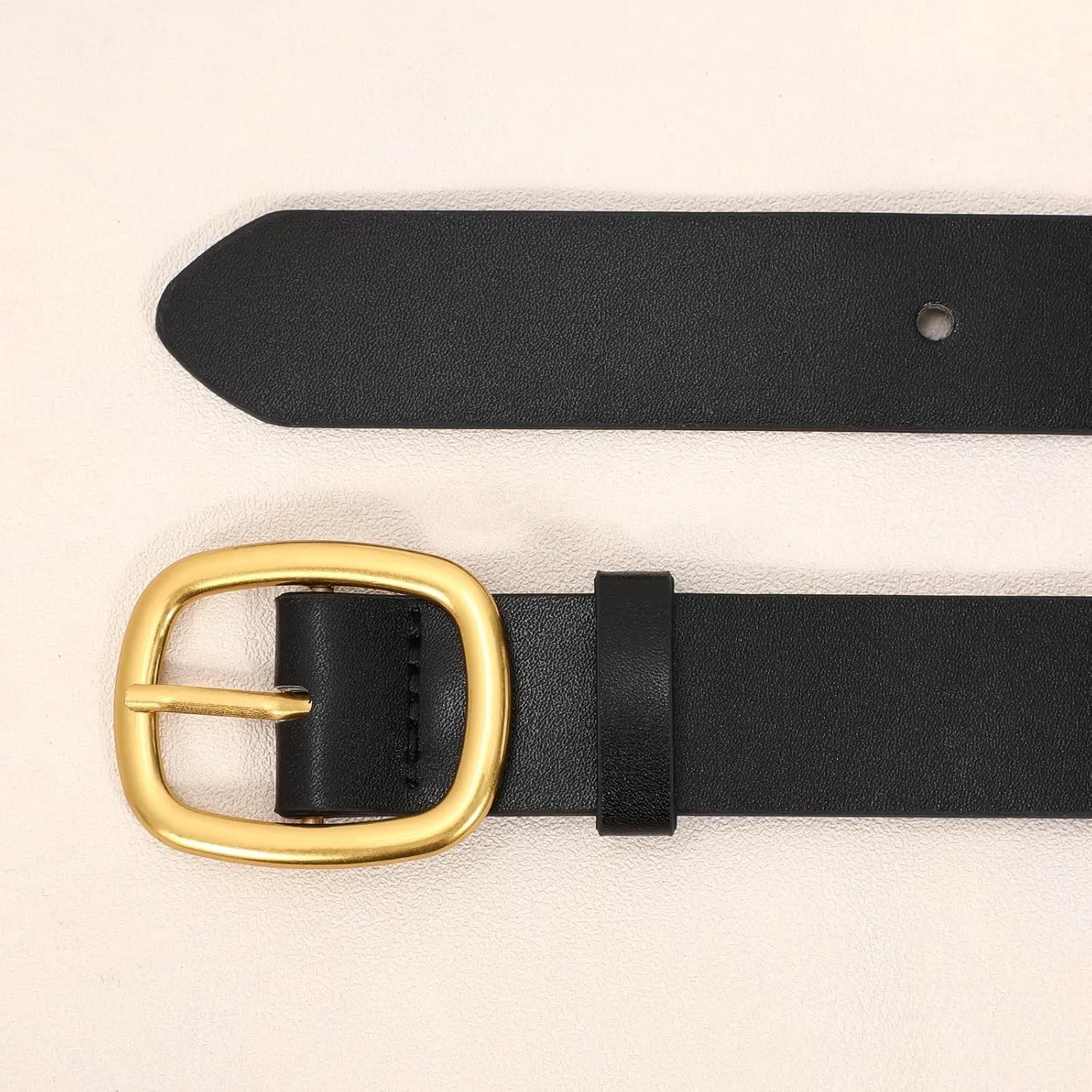 WHIPPY Women Leather Belt Casual Fashion Gold Buckle Leather Waist Belt for Jeans Pants Dresses Chic Ladies Belt