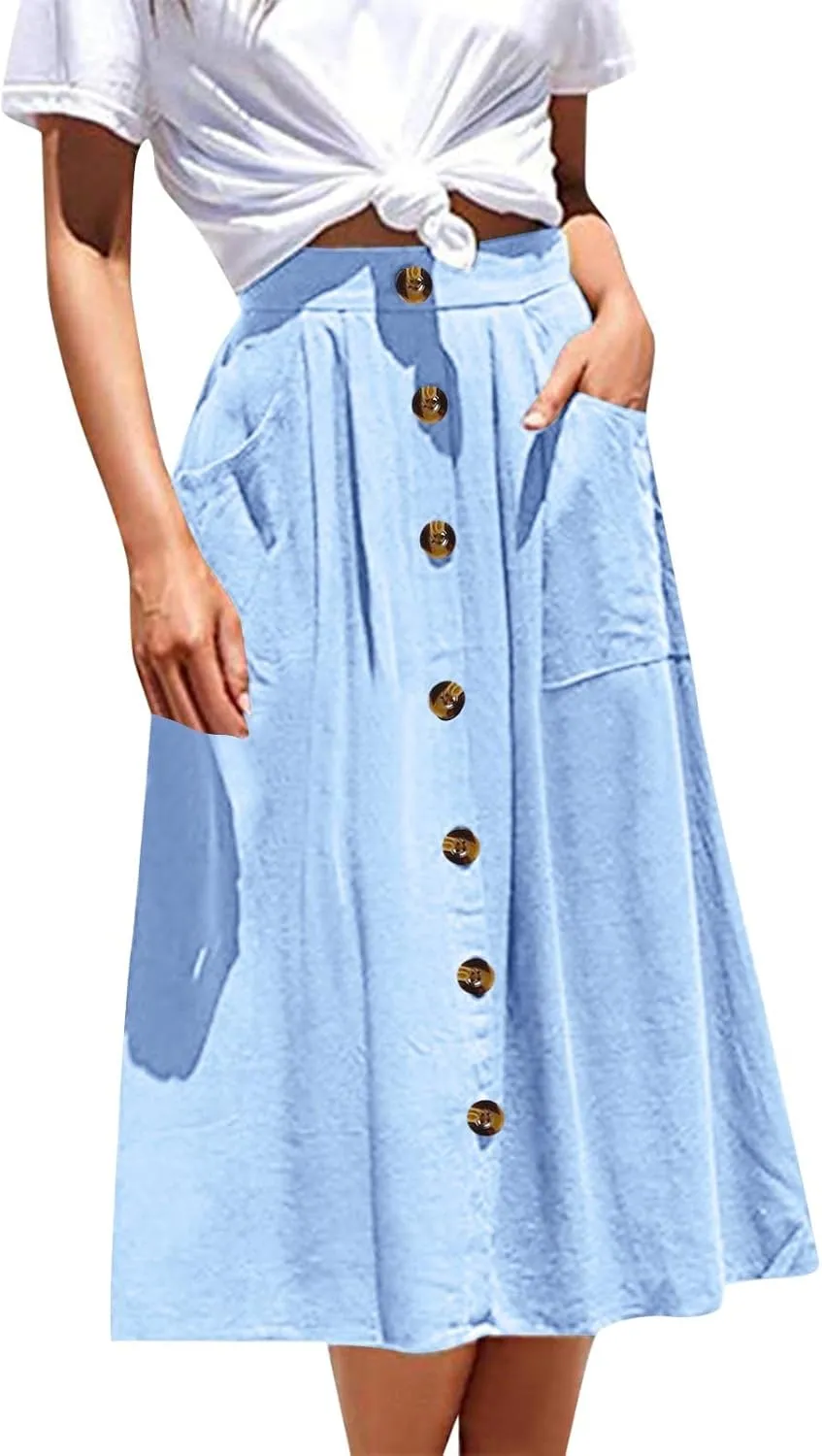 Women 2023 Summer Spring Skirt Women Long Button Skirt Solid Color High Waist Fashion Casual A Line Denim Pencil