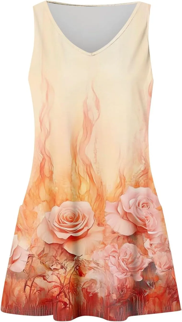 Women Summer Dresses V Neck Beach Swimsuit Coverup Sleeveless Vacation Dress with Pocket 2025 Casual Sundress