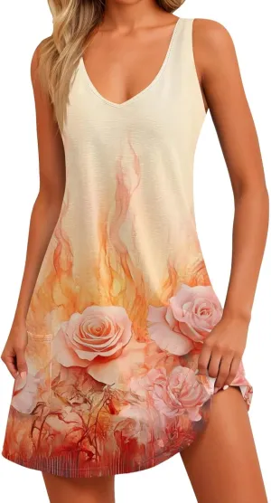 Women Summer Dresses V Neck Beach Swimsuit Coverup Sleeveless Vacation Dress with Pocket 2025 Casual Sundress