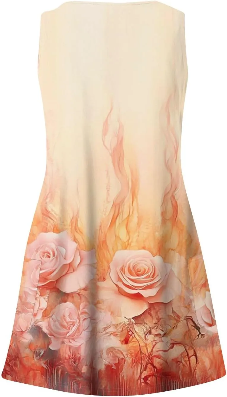 Women Summer Dresses V Neck Beach Swimsuit Coverup Sleeveless Vacation Dress with Pocket 2025 Casual Sundress